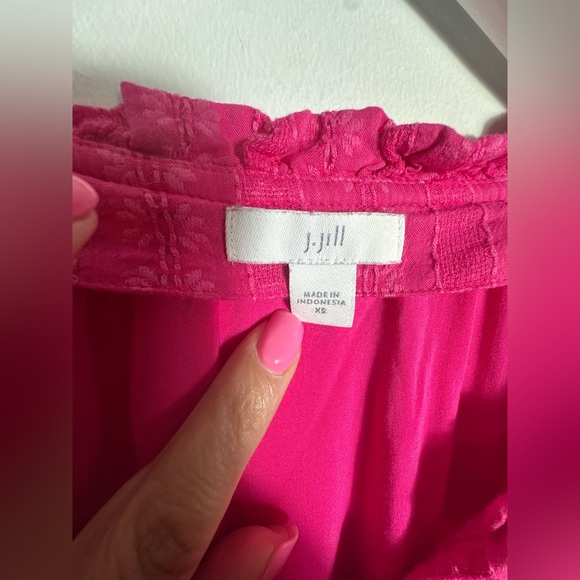 J. Jill Long Sleeve Hot Pink Tiered Knee Length Embroidered Dress Size XS - Picture 8 of 12